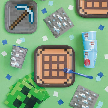 Multicolor Minecraft Square Dessert Plates (7') 8 Count - Unique Design, Super Sturdy & Fun, Ideal For Geeks, Gamers & Kids Themed Parties
