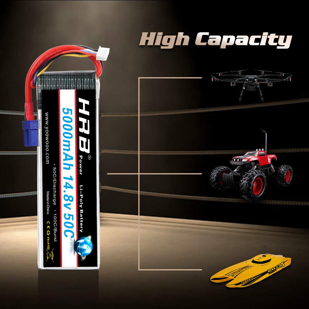 HRB 4S Lipo Battery EC5 5000mAh 14.8V 50C RC Lipo Battery Pack Compatible with RC Car Truck Quadcopter Airplane Helicopter Boat