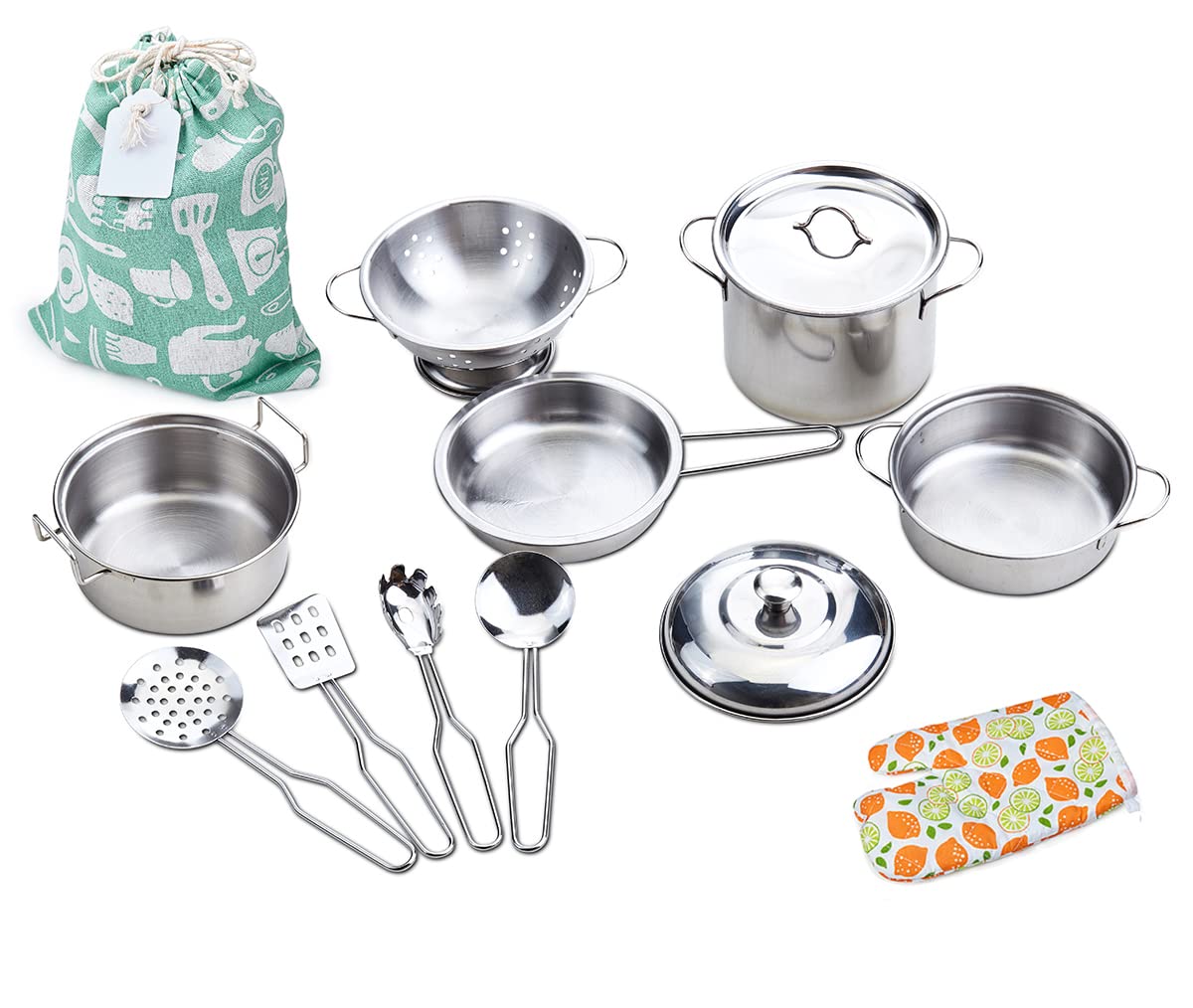 Play Pots and Pans Toys for Kids - Kitchen Playset Pretend Cookware Mini Stainless Steel Cooking Utensils Development Toys for T