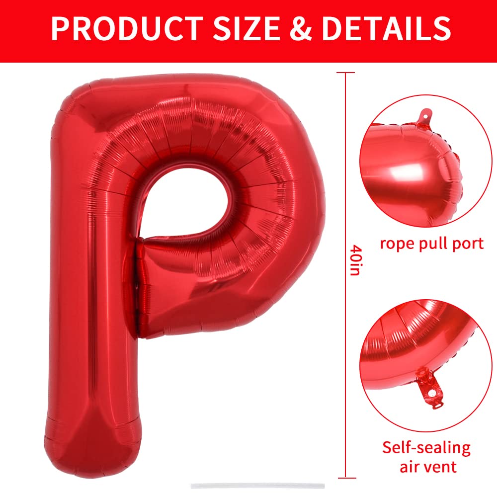 Toniful 40 Inch Large Bright Red Letter Balloons A-Z, Giant Jumbo Helium Foil Mylar Big Letter P Balloons For Birthday Party Ann