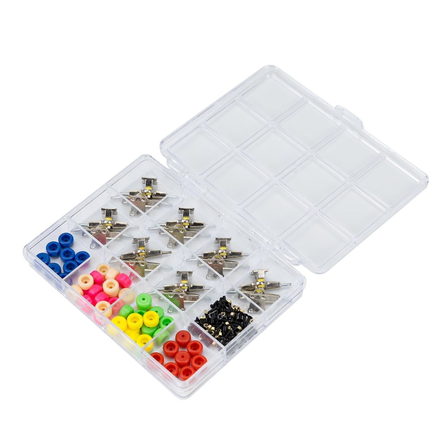 Displaymore Fingerboard Repair Kit -Includes Box & Tools-Mini 96Mm Finger Skateboard Parts Include 14 Brackets 48 Multicolour Wh