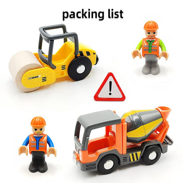 Dshmixia Wooden Train Cars Track Accessories Set Rescue Roller Truck And Mix Truck Toys Small Vehicles Magnetic Train Cars Fit For Wooden Train Track Railway For Boys And Girls (Engineering Set)