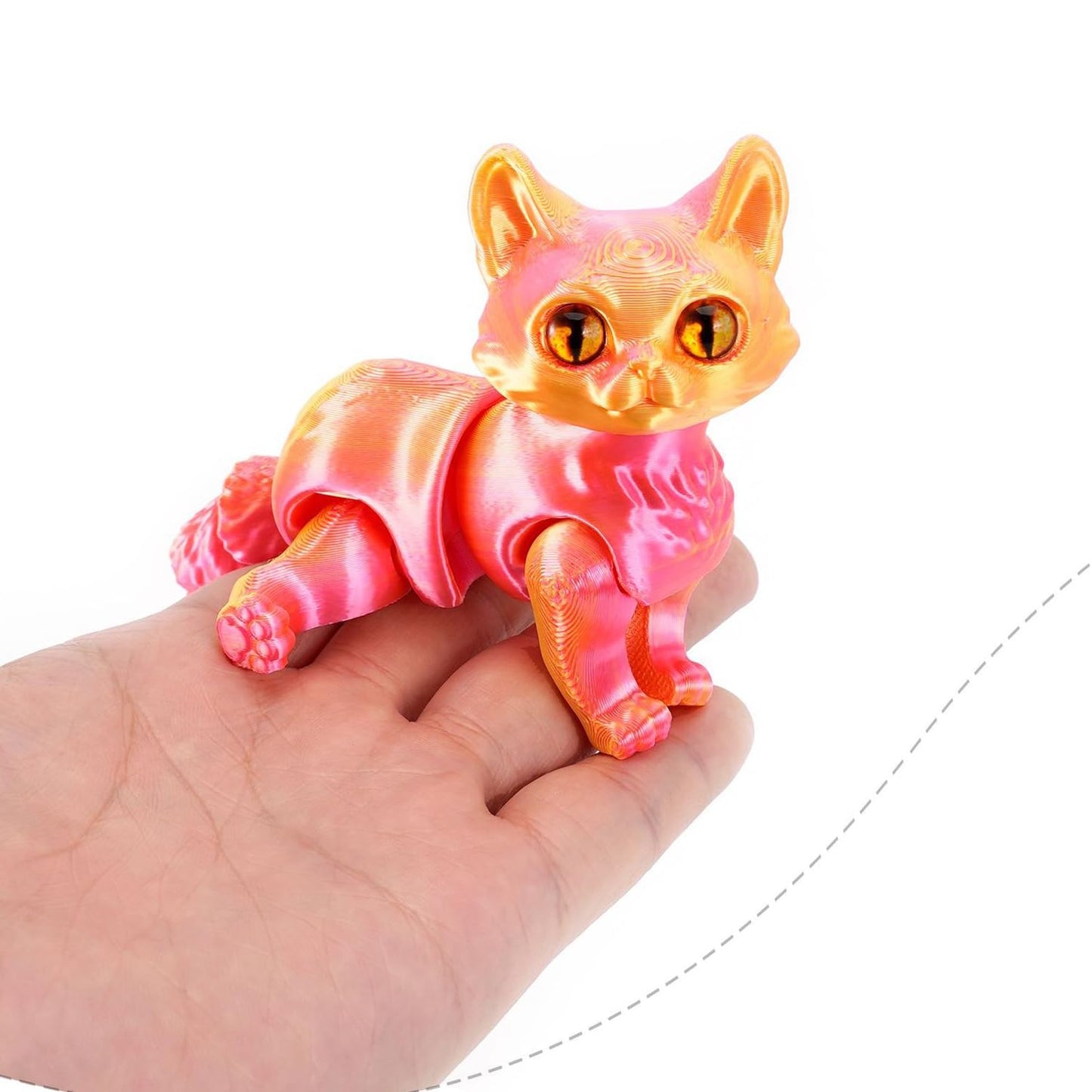 QINGMIAO 3D Printed Cat Articulated Black Cat Toys for mature-themed 3D Print Animals Fidget Toys Decor for Stress Relief 3D Printing Cute Cat Desktop Pet (Red Gold)