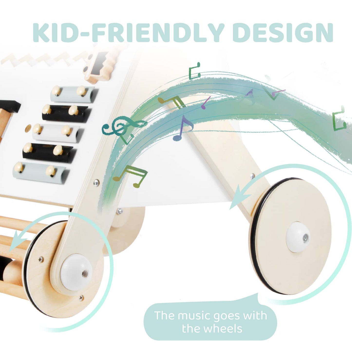Beright Wooden Baby Walker With Roller, Push And Pull Learning Activity Walker, Multi-Functional Kids’ Activity Toy, Multiple Activities Center, Develops Motor Skills & Stimulates Creativity, Natural