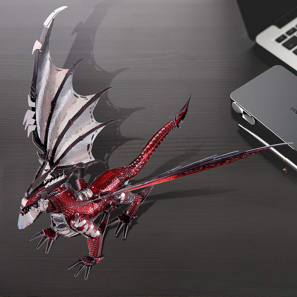 Piececool 3D Metal Model Kits-Black Dragon King, Diy 3D Puzzles For Adults Brain Teaser Puzzles Toys For Teens, Great Birthday New Year Gifts, 107 Pcs