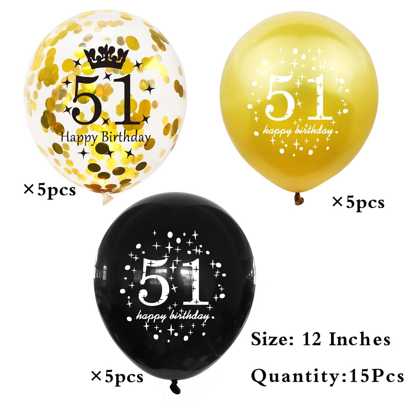 Shuntai 51 Birthday Decorations For Men Women Gold And Black 51St Birthday Balloons Latex Confetti Balloon 51 Year Old Anniversa
