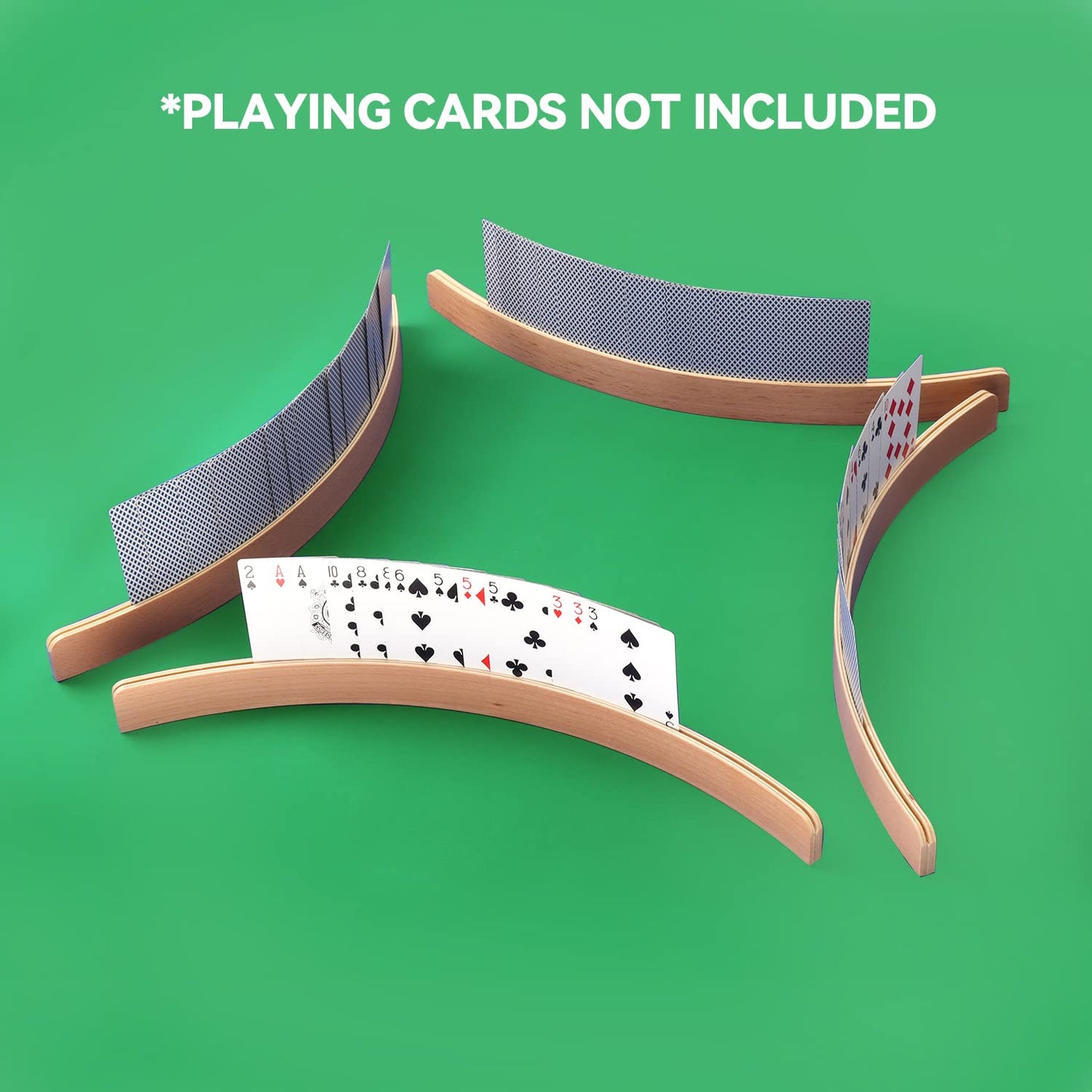 Gse Games & Sports Expert Set Of 4 Playing Cards Holders, Wooden Playing Card Racks, Curved Playing Card Trays For Bridge, Hand