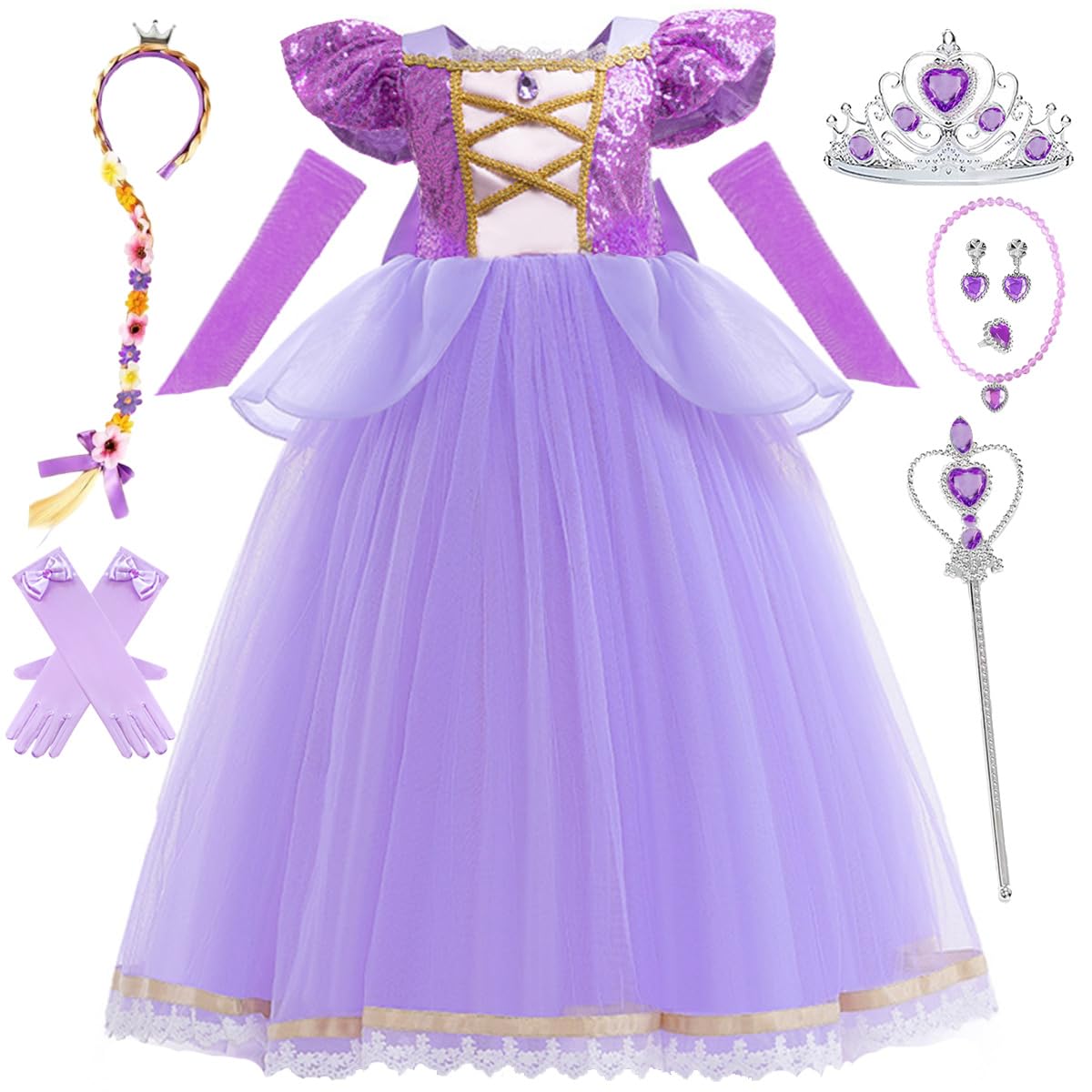 Luzlen Rapunzel Dress For Girls Toddler Purple Princess Costume For Halloween Birthday Party Cosplay Purple, 3-4T(Tag 110)