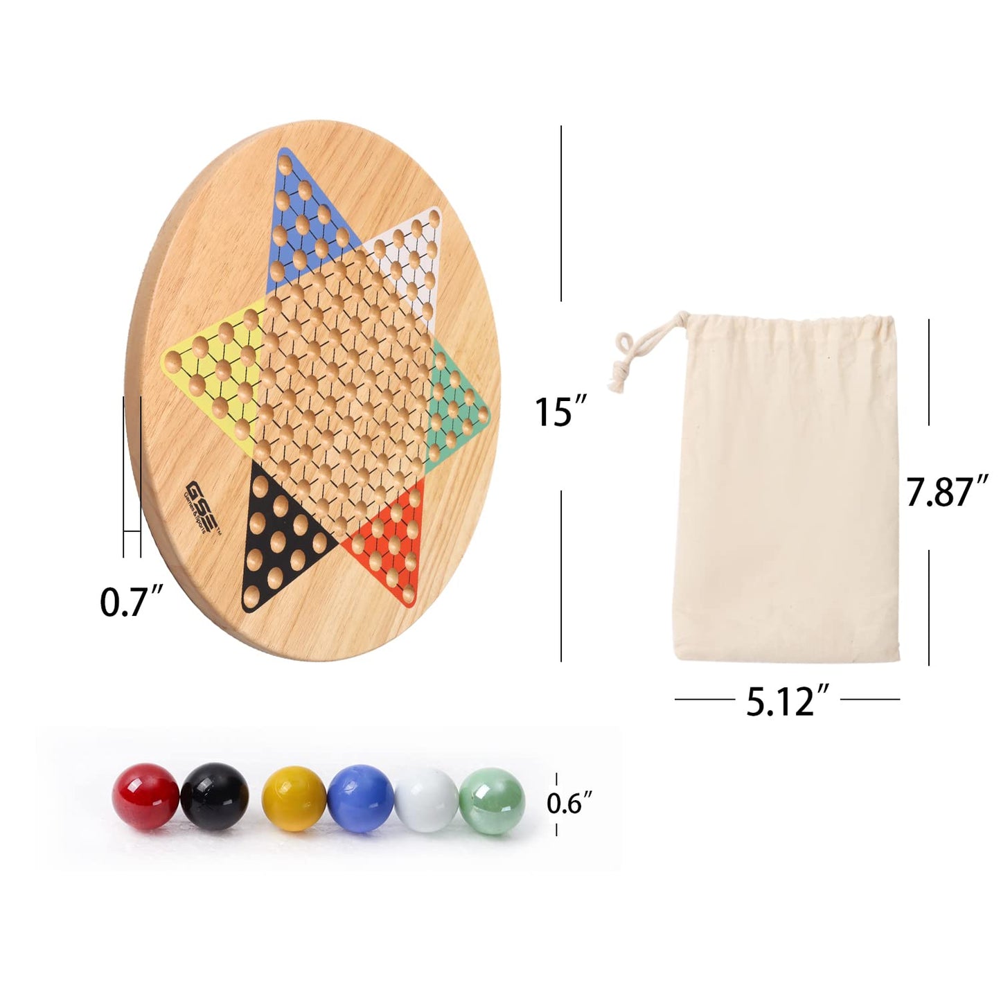 Gse Games & Sports Expert 15' Jumbo Oak Wood Chinese Checkers Board Game Set With Colorful Glass Marbles, Classic Strategy Family Board Game For Adults