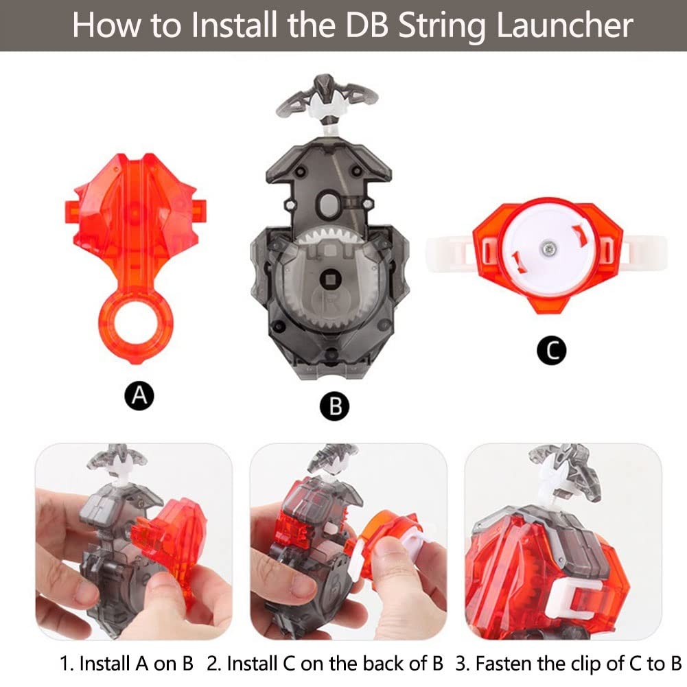 Konikiwa Battling String Bey Launcher Dynamite Belial Top Burst Launcher Set DB Launcher Left and Right Spin Launcher Compatible with All Bey Burst Series - Gray