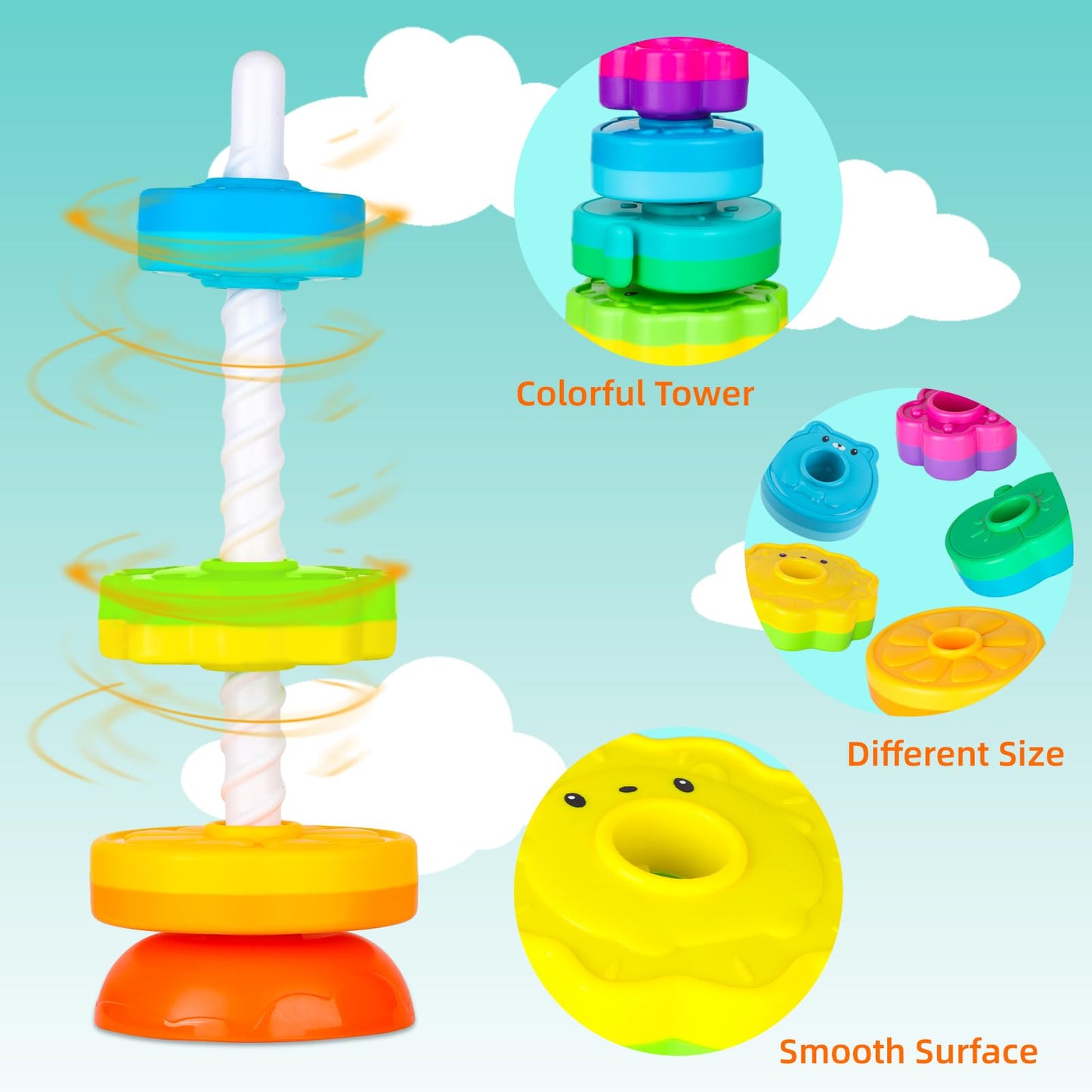 Lbaibb Spin Stack Toys,Baby Spinning Toys Abs Plastic And Color Rainbow Design,Focus On Children Educational And Interactive Lea