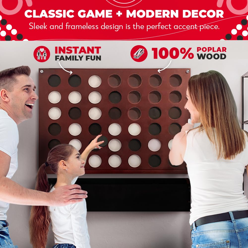 Swooc Games - Wall Mounted Giant 4 In A Row - 60% Quieter - Jumbo Size Wall Games - Game Room Game, Accessories And Decor - Gara