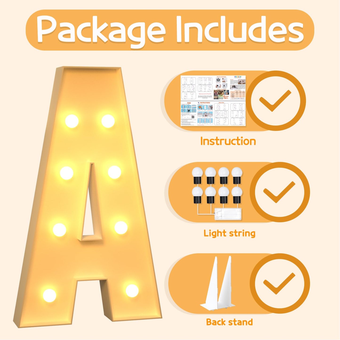 Imprsv 3Ft Marquee Light Up Letters A, Large Light Up Letters, Big Marquee Letters For Party Decorations Baby Shower Anniversary