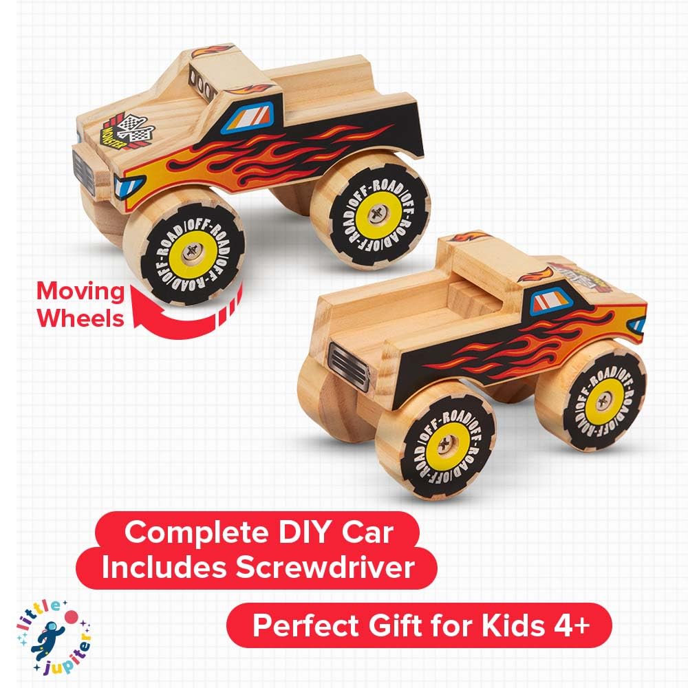 DIY Wooden Monster Truck Building Kit - Stem Toys for Kids Age 4-7 - Wood Crafts with Stickers