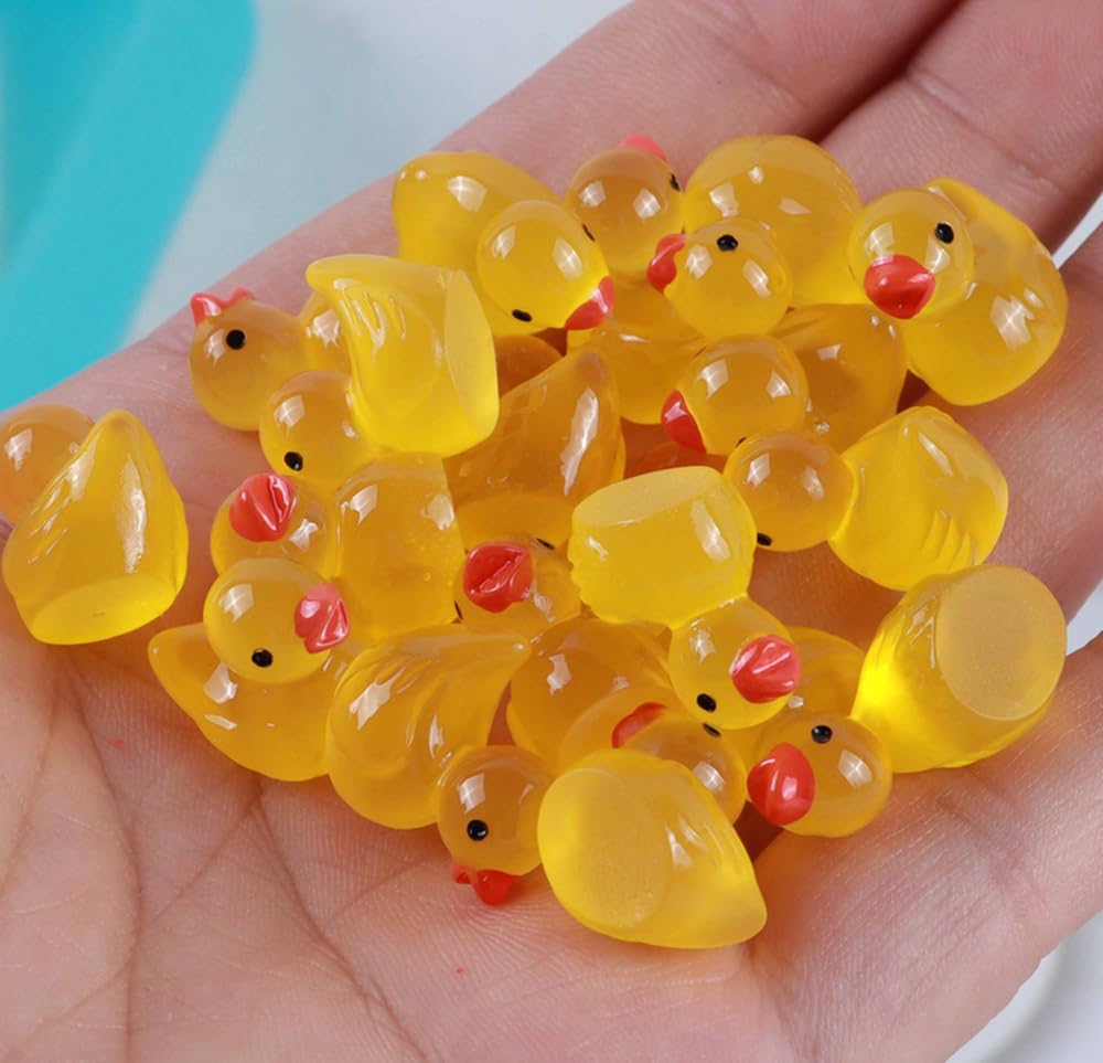 100Pcs Mini Resin Duck,15 Mm Dollhouse D Cor Resin Ducks Glow In The Dark For Aquarium Decor Micro Fairy Garden Landscape Hide,