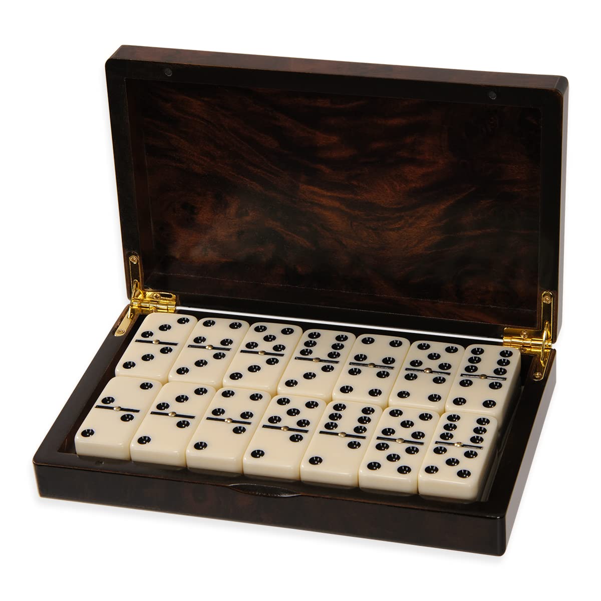 ZOOCEN Dominos Set -Heavy Weighted Black Dot Classic Dominoes Set -28 Tiles Pack in Wooden Case