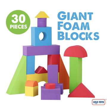 LOLO TOYS Large Building Foam Blocks - 30 Multicolor Jumbo Blocks for Toddlers, Made of Ethylene Vinyl Acetate