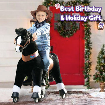 Ponycycle Ride On Pony Toy Spring Horse Classic Model U (With Brake/ 36' Height/Size 4 For Age 4-8) Horse Rider Toys Bouncy Animals Toddlers Riding Toy Black Ux426