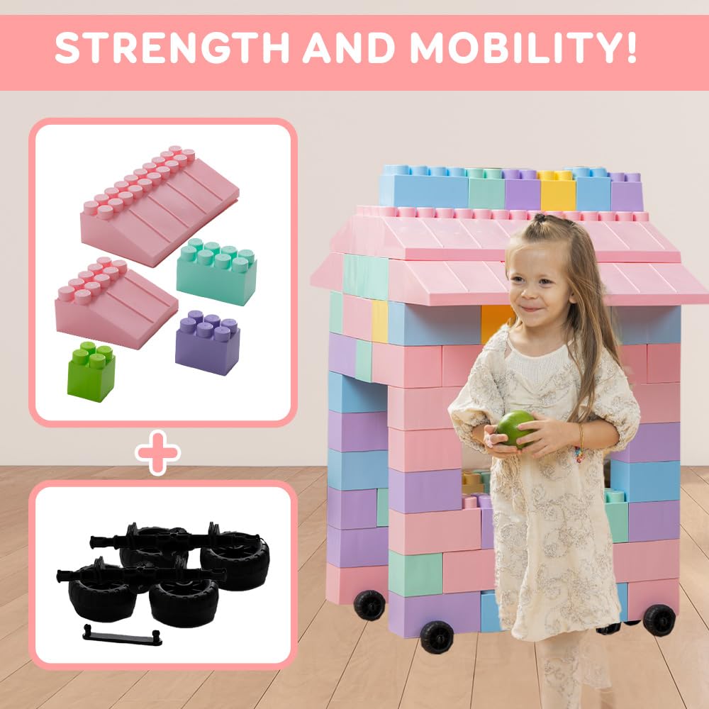 Giant Plastic Blocks Jumbo, Big Blocks, Jumbo Blocks, Big Building Blocks Jumbo, Giant Blocks, Huge Blocks, Jumbo Building Blocks, 86 Pieces Large Blocks For Kids Ages 1 To 8 86 Pcs Pastel With Wheels