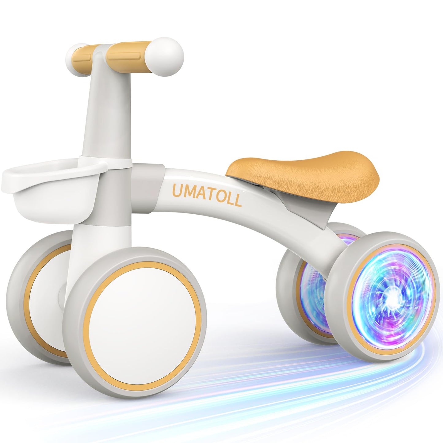 Umatoll Colorful Lighting Baby Balance Bike Toys For 1 Year Old Boys Gifts, Adjustable Seat Baby Walker, One Year Old Boy Birthday Gifts, 12-24 Months Toddler First Ride On Toys With Removable Basket