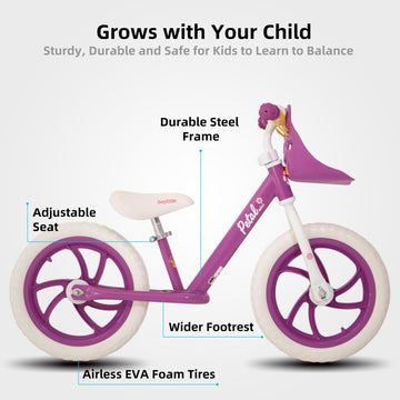 Joystar 14 Inch Balance Bike For Boys Girls 18Months-5 Years Old Push Bicycle Toddler Balance Bike 14' Gift Bike For Boys Girls Purple