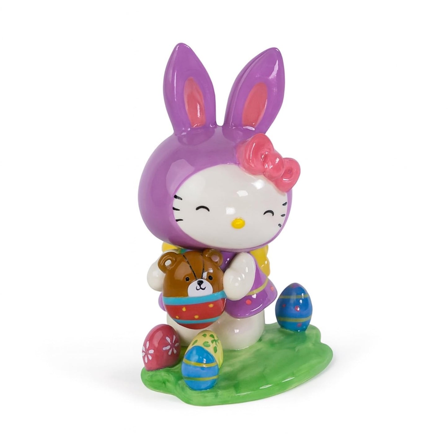 Blue Sky Clayworks Hello Kitty Easter Purple Bunny Figurine, Ceramic, 5 L x 4.5 W x 8 H, Spring Egg Hunt Cheer