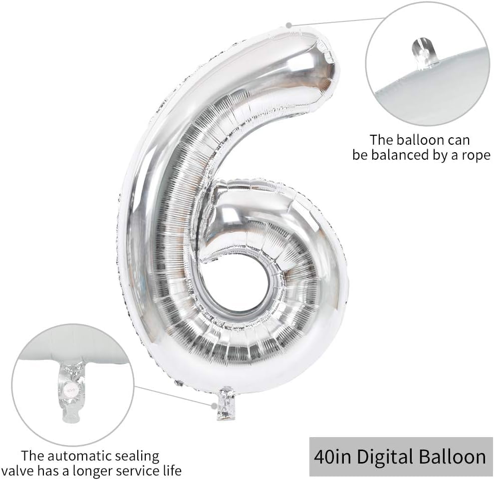 Toniful 40 Inch Large Silver Number 60 Balloons Giant Digital 60 Helium Balloons, Foil Mylar Big Number Balloons For 60Th Birthd