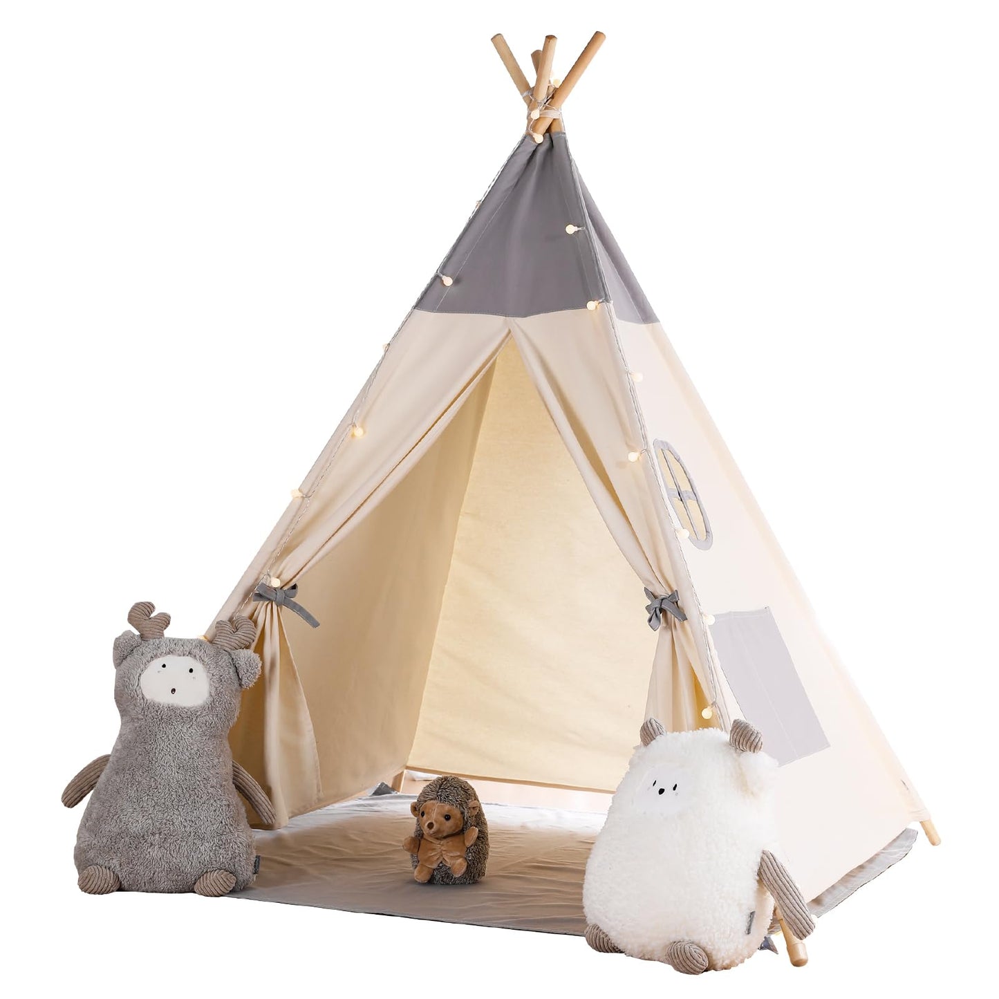 Teepee Tent For Kids With Light & Mat,Besrey Kids Tents Indoor Play Tent Playhouse, Toddler Teepee 100% Cotton, Tee Pee Tents For Kids Indoor, Kids Teepee,Children Room Tent