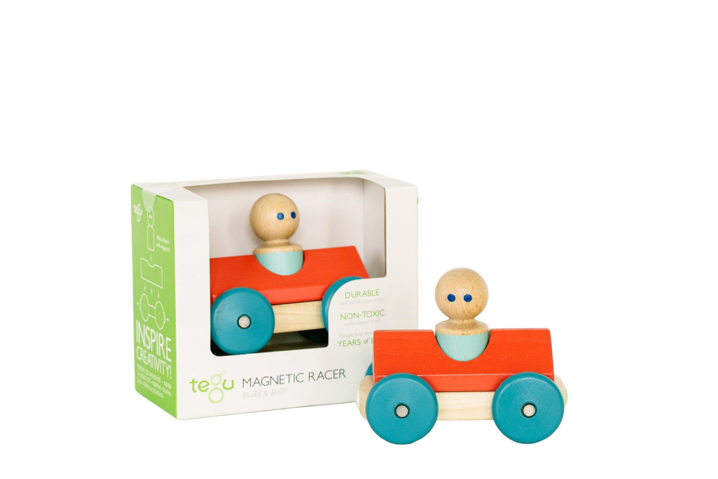3 Piece Tegu Magnetic Racer Building Block Set, Poppy