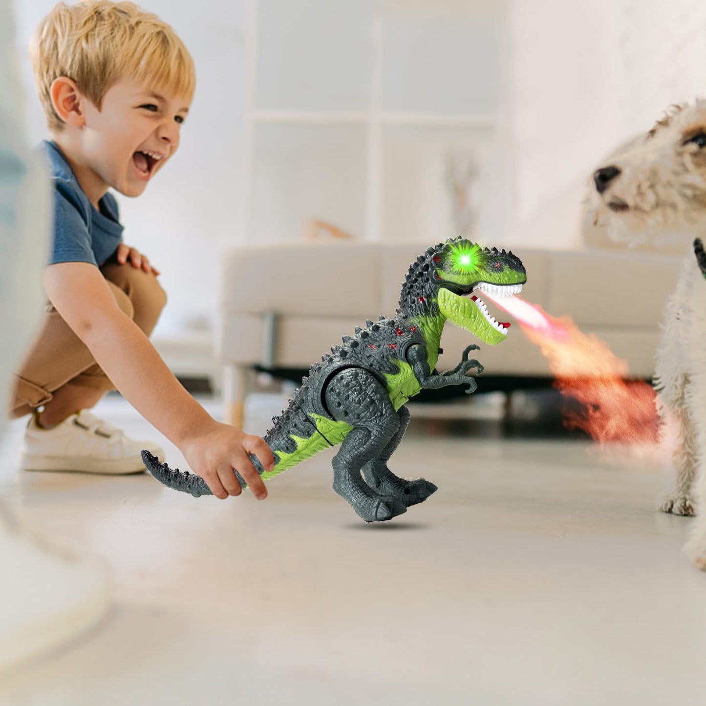 Ahco. Electric Walking Dinosaur Toys For Kids - Small Tyrannosaurus Toy With Simulated Flame And Realistic Sounds, Best Gift For 3-5 4-6 5-7 Year Old Boys & Girls