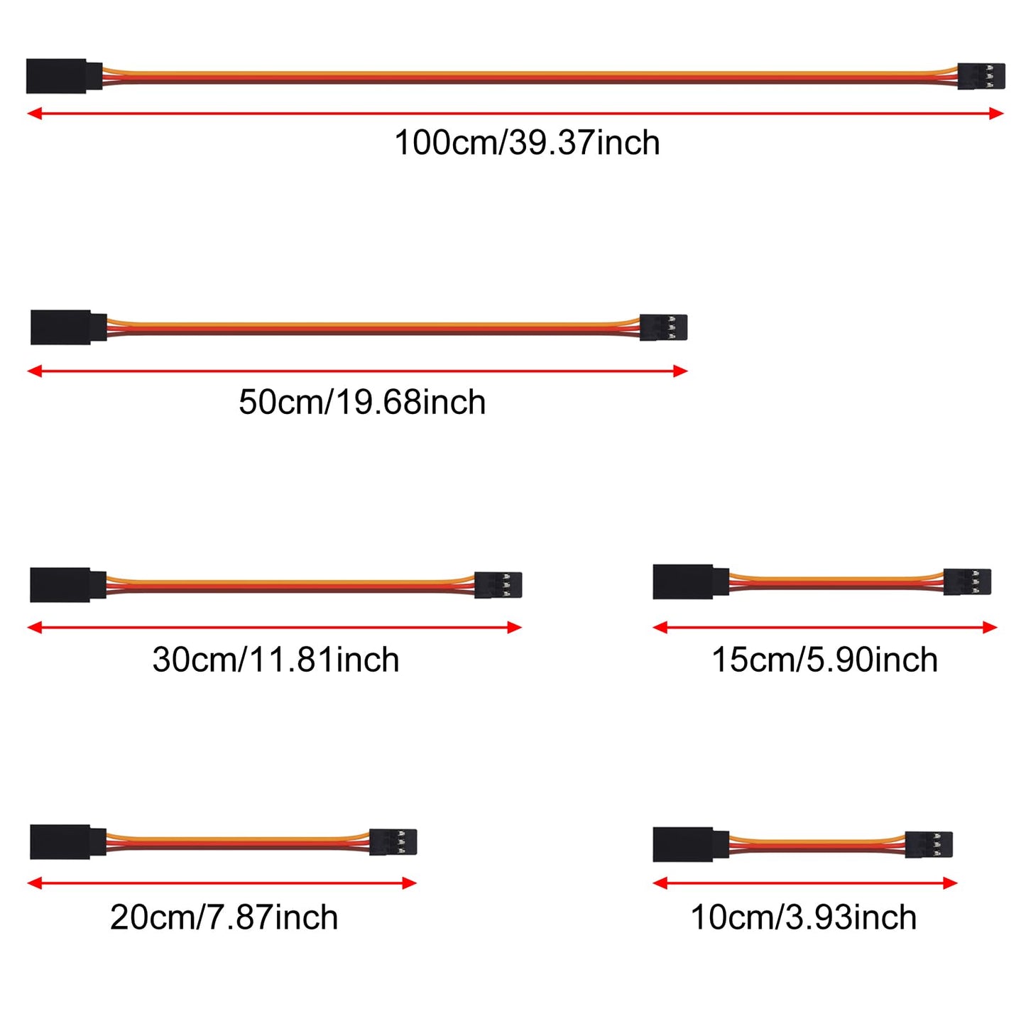Aceirmc 30Pcs 3-Pin Servo Extension Cable Cord Female To Male Lead Wire Connector Jr For Rc Car Airplanes Remote Control (6 Size
