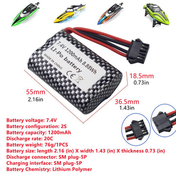 sea jump Accessories 2PCS 7.4V 1200mah Lithium Battery for R208 R308 2008 R206 TX122 TX123 H106 V003 RC Remote Control Boat Batt