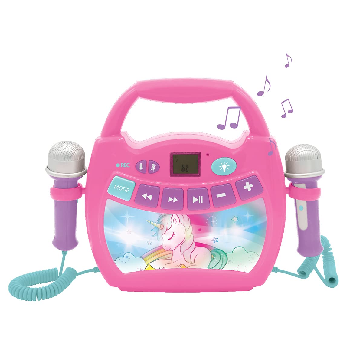 Lexibook Unicorn - Portable Karaoke Digital Player For Kids - Microphones, Light Effects, Bluetooth, Record And Voice Changer Fu