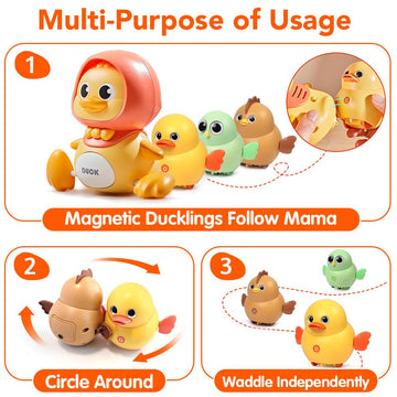 Lustermoon 4 Pcs Baby Toys Musical Duck Crawling Baby Toys Set With Music & Light, Early Learning Educational Toy For Babies 12