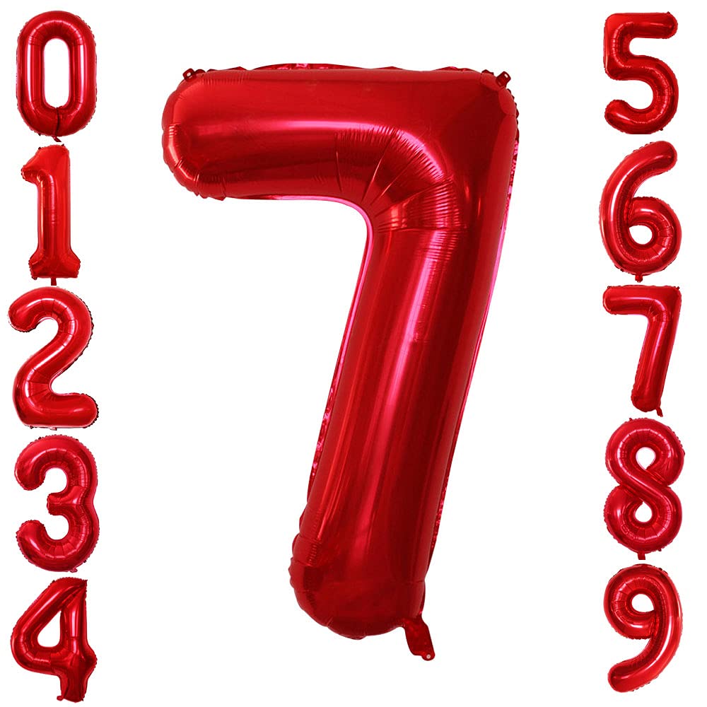 Goer Red Foil Balloons Number 7,Huge Number Balloons For 7Th 77Th Birthday Party Supplies Anniversary Decorations (3 Pcs,42 Inch,32 Inch,16Inch)