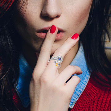 Honsny 6Pcs 14K Gold Plated Anxiety Rings For Women, Adjustable Spinner Anxiety Ring, Cz Butterfly Bee Moon Star Fidget Rings Fo