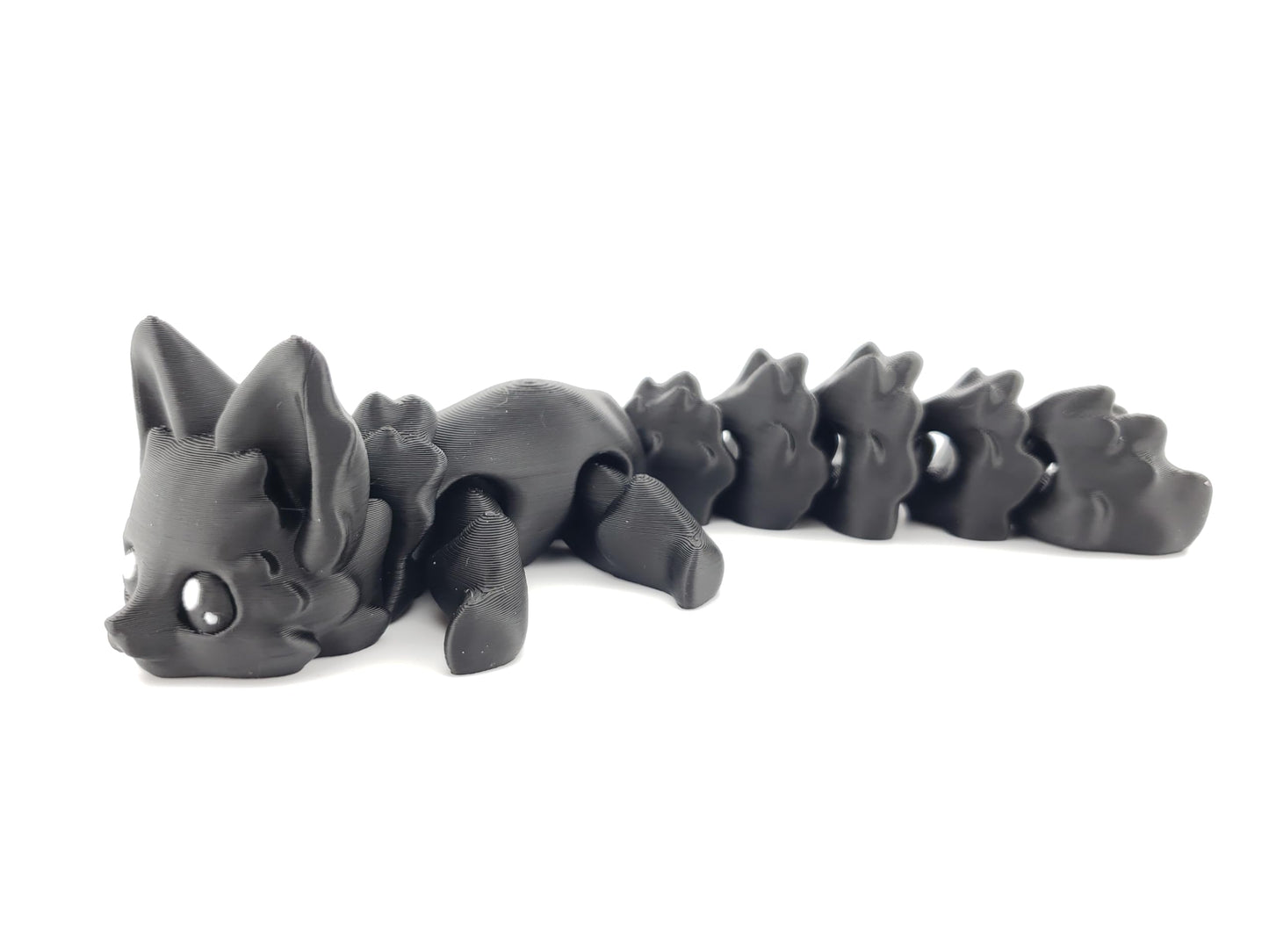 Cute Fox Desk Buddy, Articulated 3D Printed Fidget, 7.5 Inches, Authorized Seller (Black)