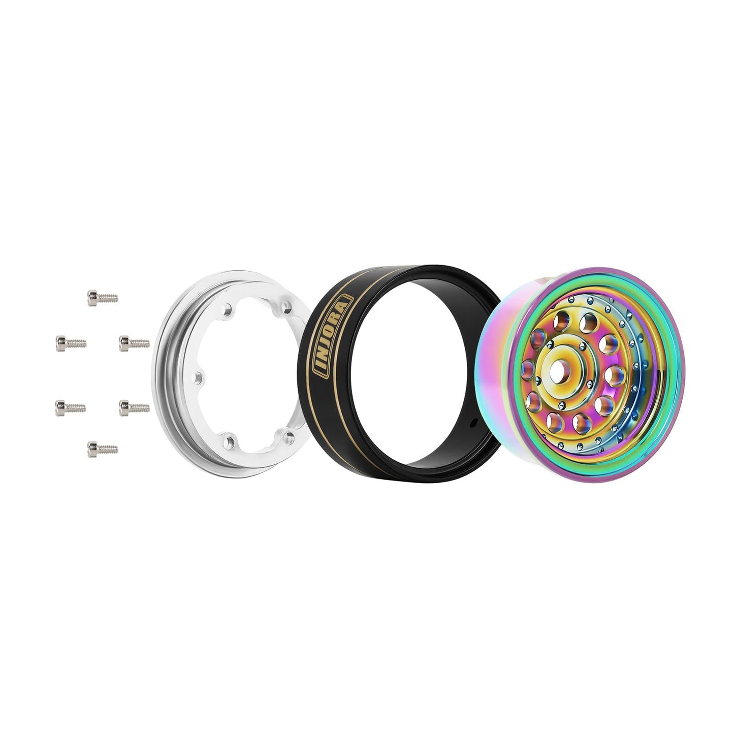Injora 1.0 Beadlock Wheel Rims Black Coating Brass Rims For 1/24 1/18 Rc Crawler Car Axial Scx24 Ax24 Trx4M Fcx24, 39G(Rainbow)