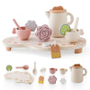 Tea Party Set for Little Girls, Silicone & Wooden Tea Set for Toddler with Silicone Teapot Cups Carrying Tray Scoop, Pretend Pla