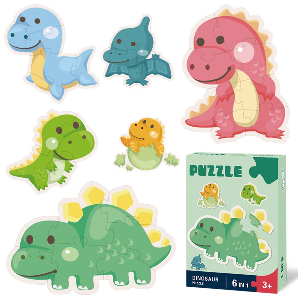 6 Pack Large Size Dinosaur Jigsaw Puzzle Toddler Toy,31 PCS Children Learning Preschool Educational Ages 2, 3, 4 Year Old for Ki