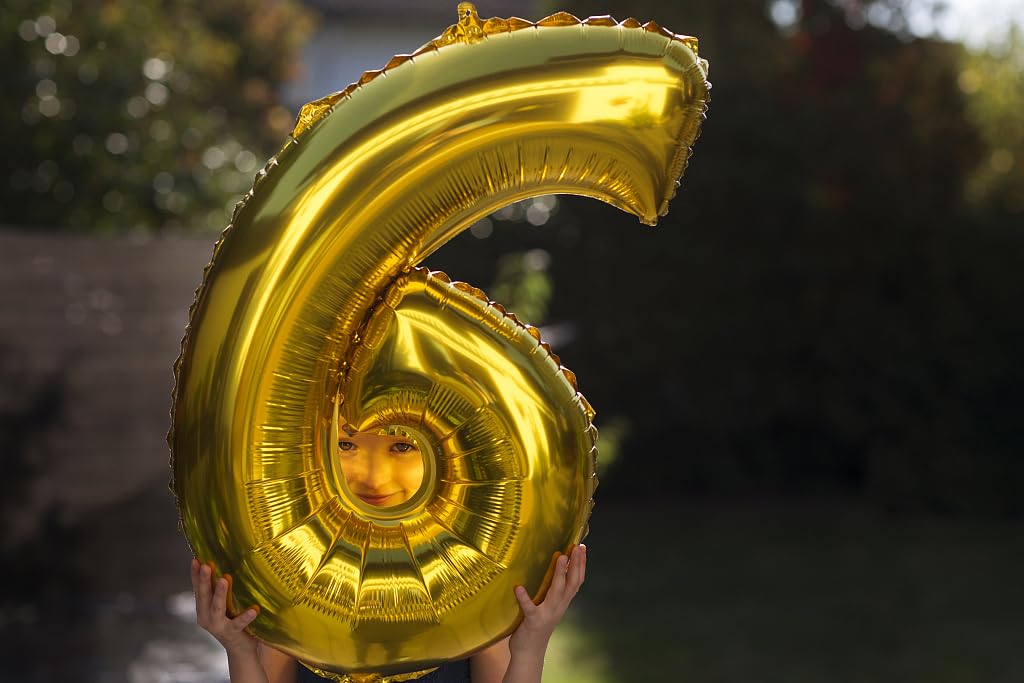 40 Inch Gold Mylar Foil Number 6 Birthday Balloon, Digital Balloons For 6 16 Boy Girl Party Decorations Supplies, Big Helium Bal