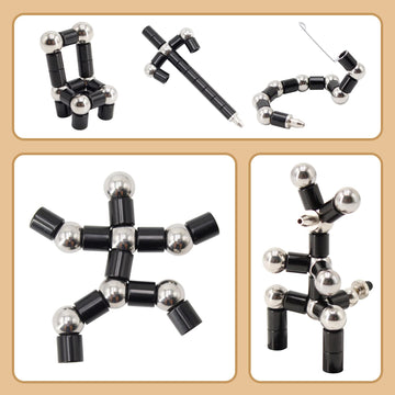 Magnetic Pen Decompression Magnet Metal Pen Fidget Pen with 13 Magnetic Rings Creative Toy Pen Can Write Intellectual Learning and Stress Reduction Gifts for Family or Friends.(Black)