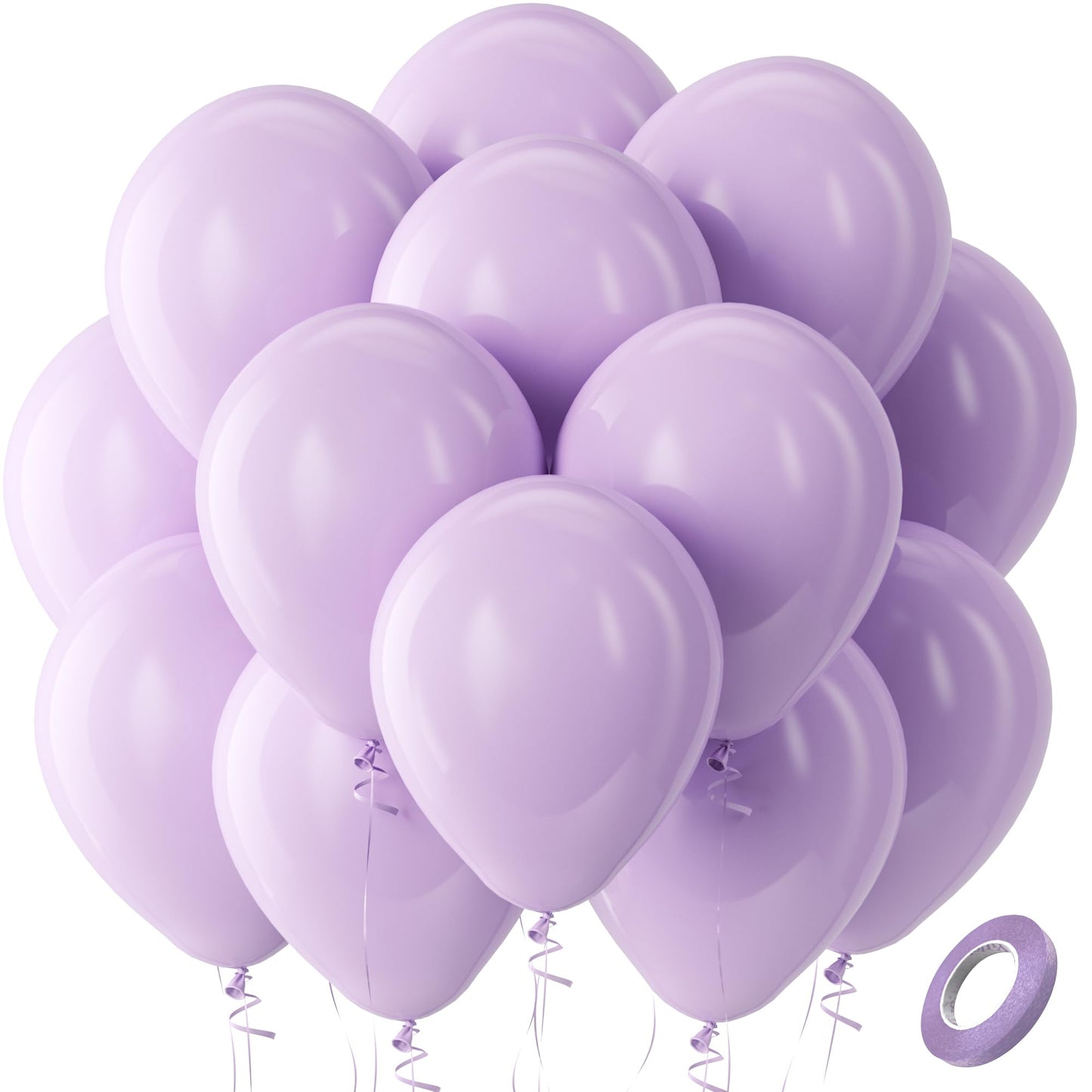 Bezente Pastel Purple Latex Party Balloons - 100 Pack 12 Inch Round Helium Lavender Light Purple Lilac Balloons For Wedding Baby