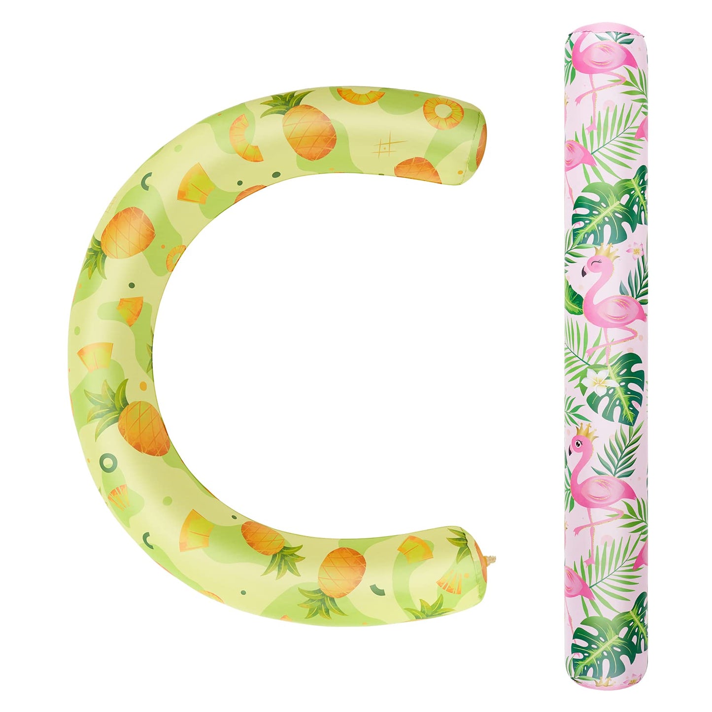 Wernnsai Pool Noodle Set - 2 Pack Inflatable Swimming Noodles For Adults Pool Noodles Floats Pink Yellow Curved Swimming Pool Float For Summer Vacation Sea Beach Lake Party (Flamingo & Pineapple)