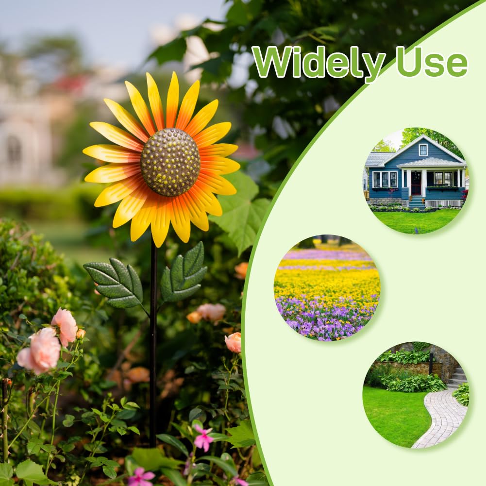 Venniy Yard Wind Spinner Outdoor,Garden Wind Spinners & Wind Sculptures,Sunflower Windmills Lawn Decor,Metal Flower Garden Pinwh