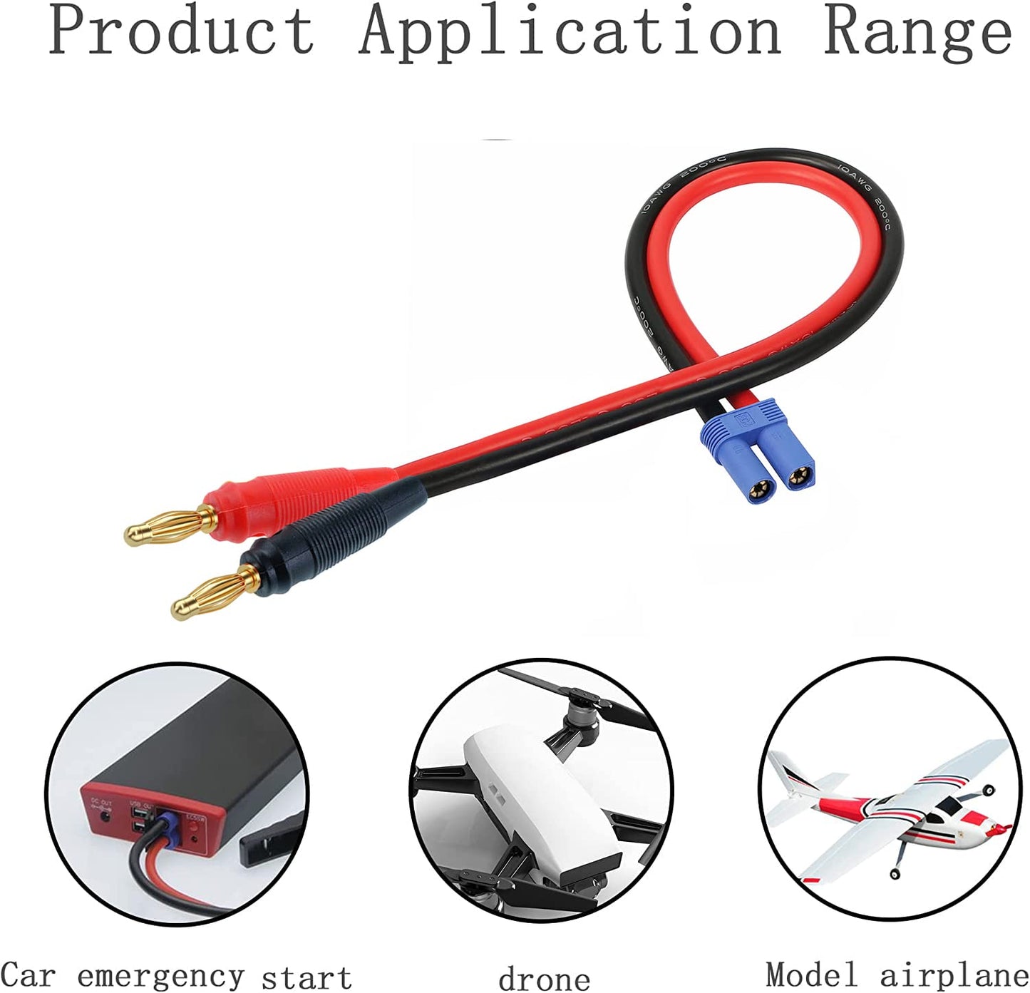 QOFOWIN EC5 Plug Connector Adapter, EC5 Male Plug to 4mm Banana Male Connector Adapter with 12AWG 30CM(11.8 inch) Cable for RC H