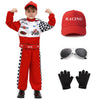 Aroacle Race Car Driver Costume Boys Racing Suit With Car Cap Sunglasses Kids Racer Dress Up For Halloween (Red, 10-12Y)