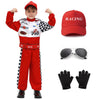 Aroacle Race Car Driver Costume Boys Racing Suit With Car Cap Sunglasses Kids Racer Dress Up For Halloween (Red, 4-5T)