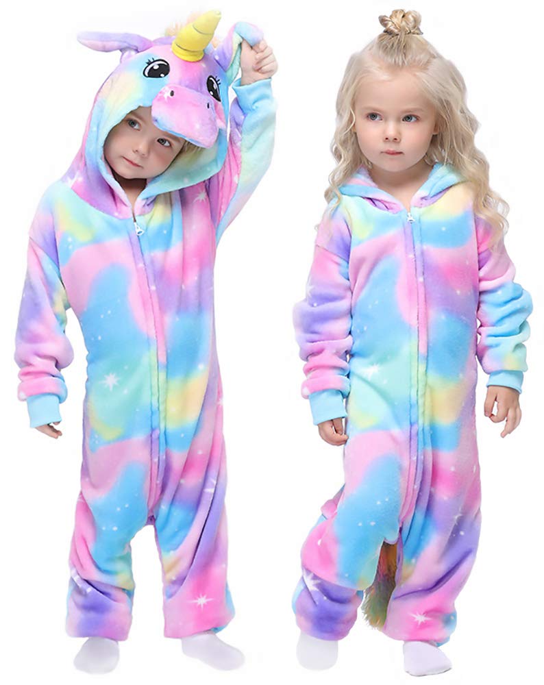 Easuit Colorful Unicorn Onesie Pajamas Animal Costume Halloween Cosplay Unisex Xmas Gifts For Kids 2-4, H-Multicolor Unicorn