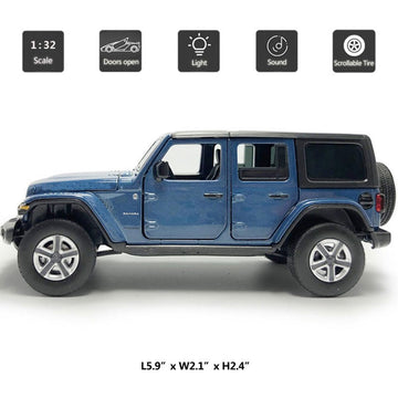4 Door Wrangler Sahara Hard Top SUV Model Car Diecast Toy Cars 1/32 Scale Metal Vehicle Children's Die-cast Vehicles, Doors Open